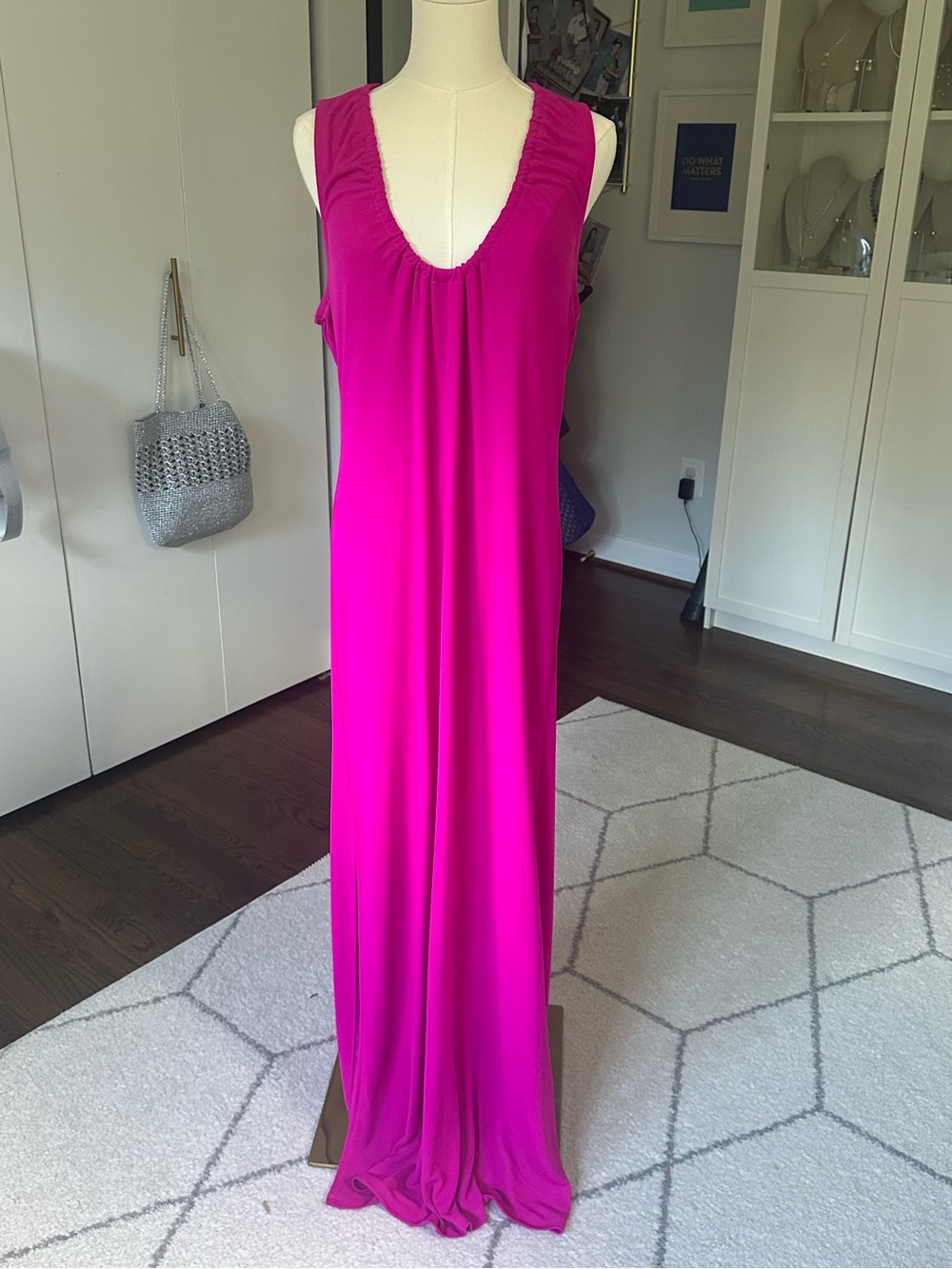 Like New By Anthropologie Ruched Scoop-Neck Midi Dress in fuchsia